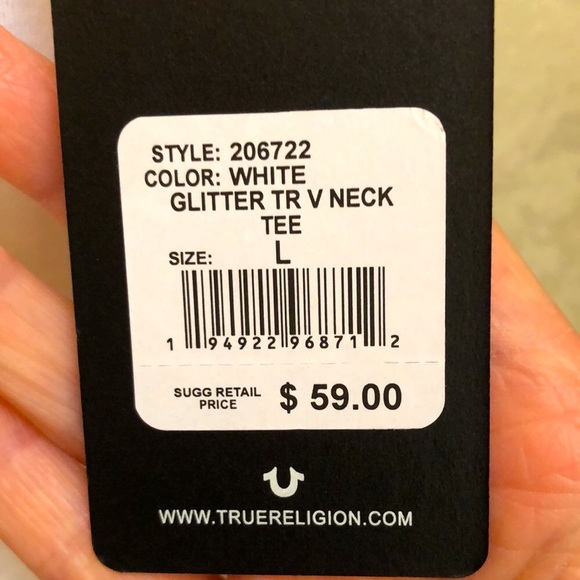 New True Religion Womens short sleeve t shirt. L. Black and shimmer gold writing - Picture 7 of 15